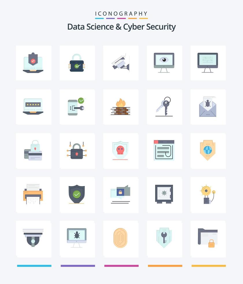 criativo dados Ciência e cyber segurança 25 plano ícone pacote tal Como privacidade. monitor. cadeado. vigilância. cctv vetor