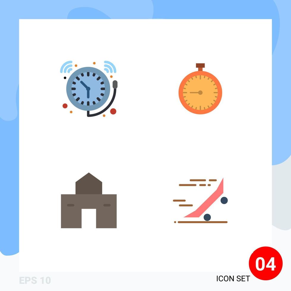4 plano ícone conceito para sites Móvel e apps alarme Tempo Tempo relógio Assistir editável vetor Projeto elementos