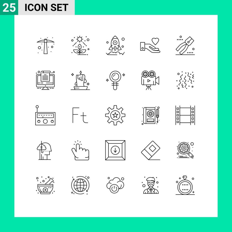 moderno conjunto do 25 linhas e símbolos tal Como ferramenta tenazes o negócio construção coração editável vetor Projeto elementos