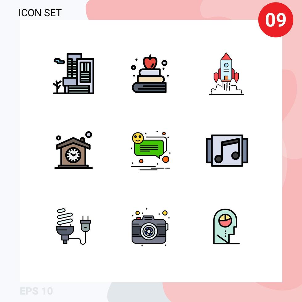grupo do 9 linha preenchida plano cores sinais e símbolos para alerta relógio nave espacial Tempo casa editável vetor Projeto elementos