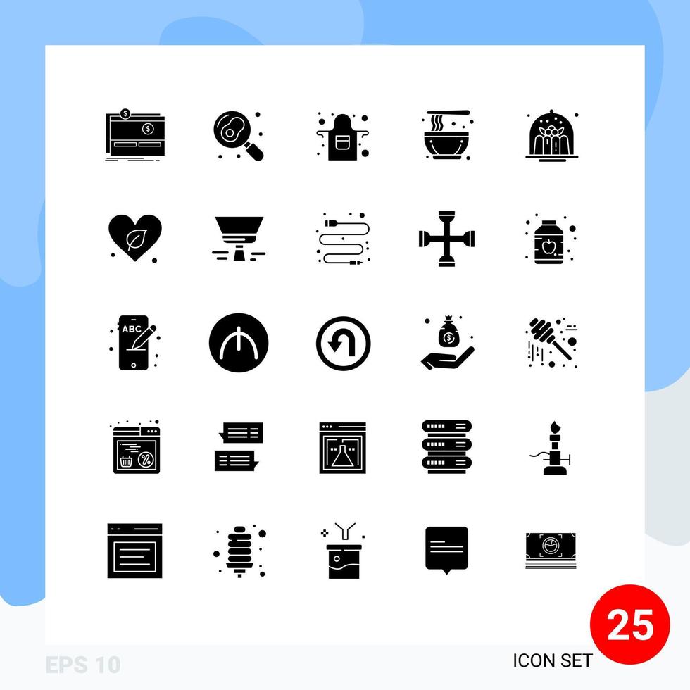 Móvel interface sólido glifo conjunto do 25 pictogramas do cafeteria tradicional ovo macarrão chinês editável vetor Projeto elementos