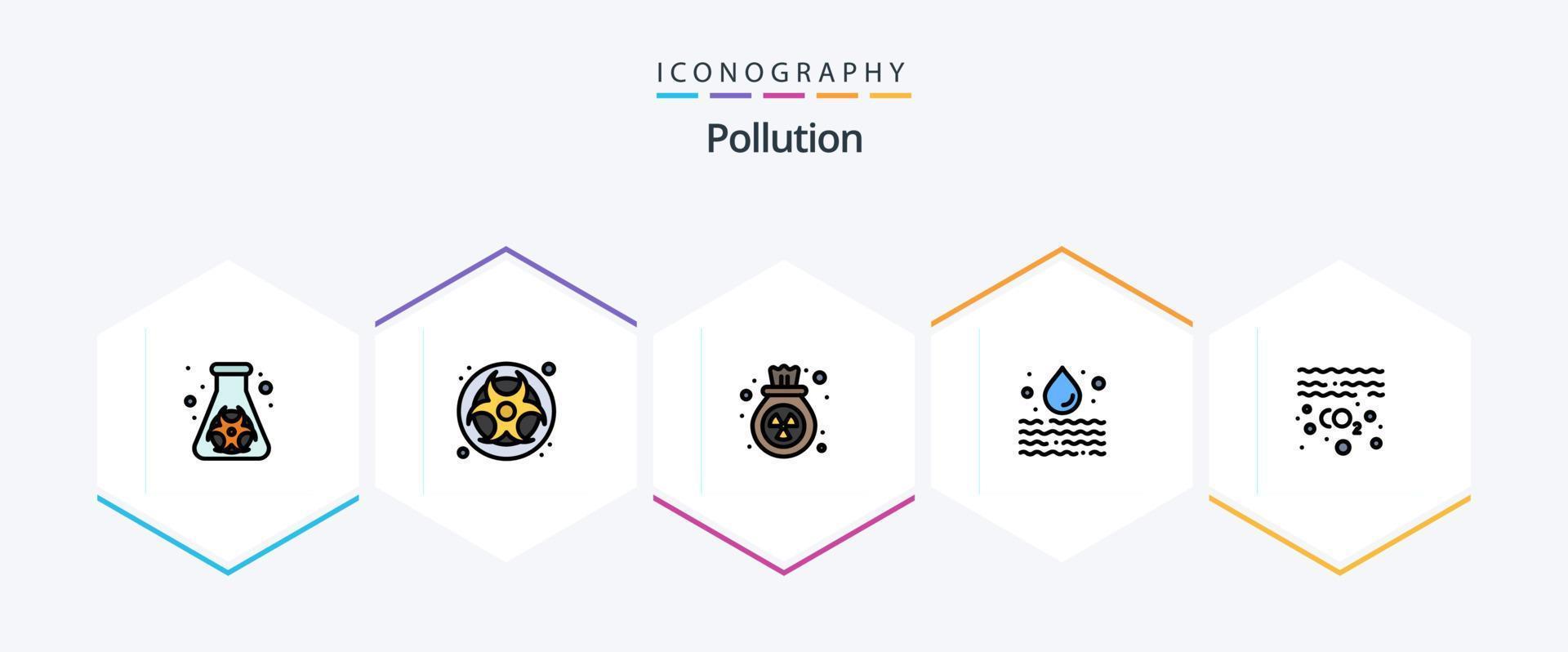 poluição 25 linha preenchida ícone pacote Incluindo óleo. desperdício. gás. poluição. água vetor