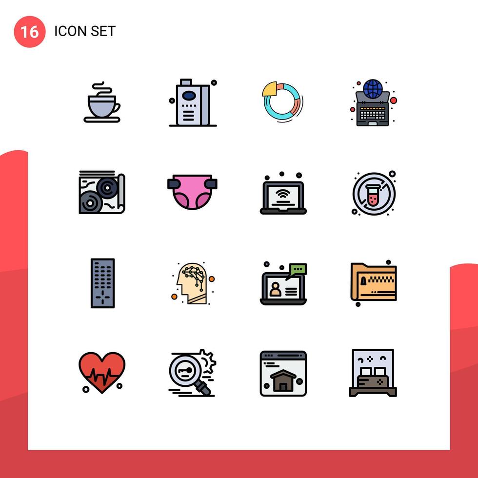 Móvel interface plano cor preenchidas linha conjunto do 16 pictogramas do mapa sistema gráfico Internet global editável criativo vetor Projeto elementos