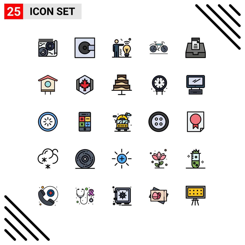 Móvel interface preenchidas linha plano cor conjunto do 25 pictogramas do enviar esporte tecnologia andar bicicleta editável vetor Projeto elementos