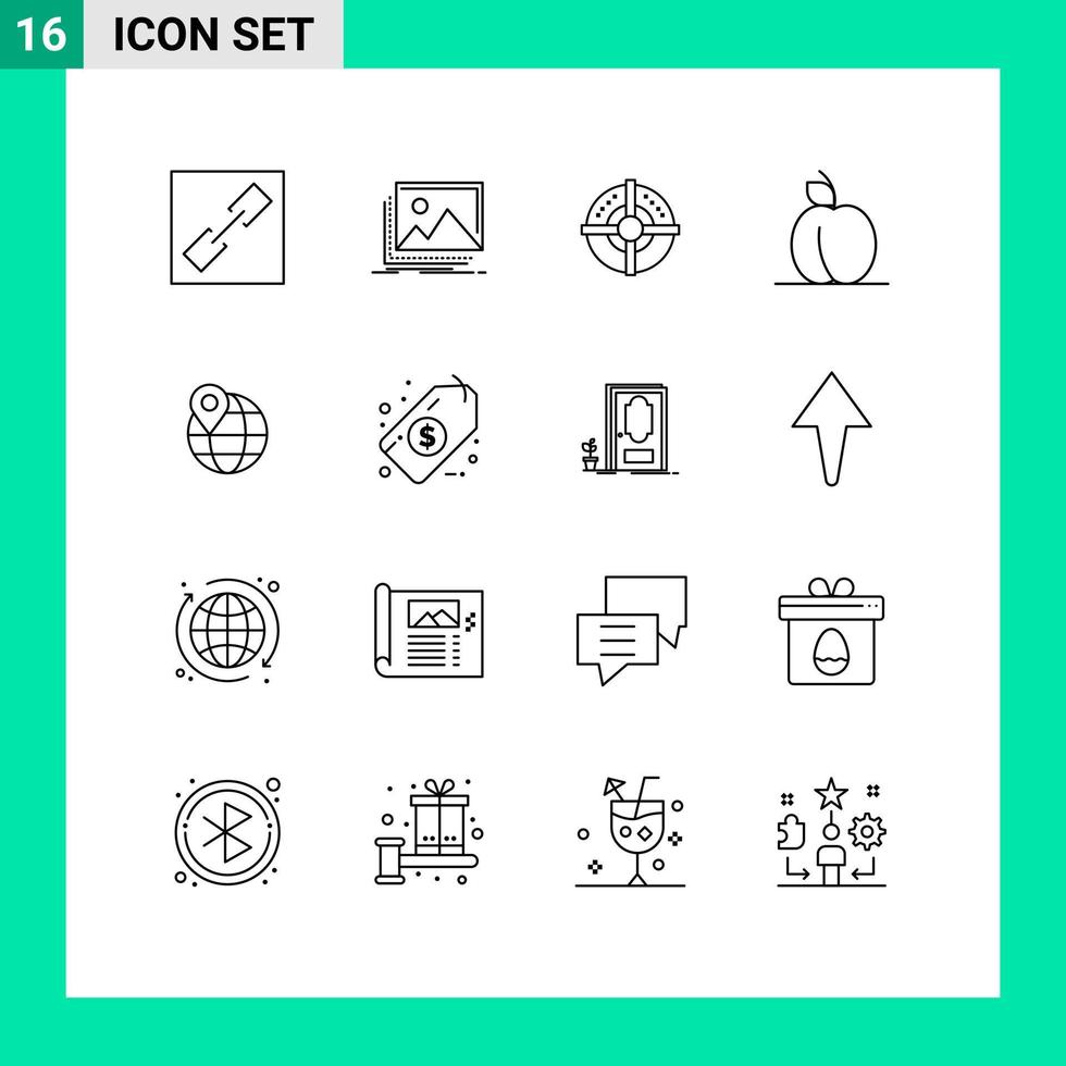 conjunto do 16 vetor esboços em rede para globo localização alvo fruta Damasco editável vetor Projeto elementos