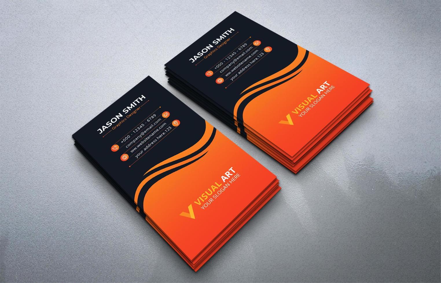 conjunto de cartão de visita vertical preto e laranja vetor