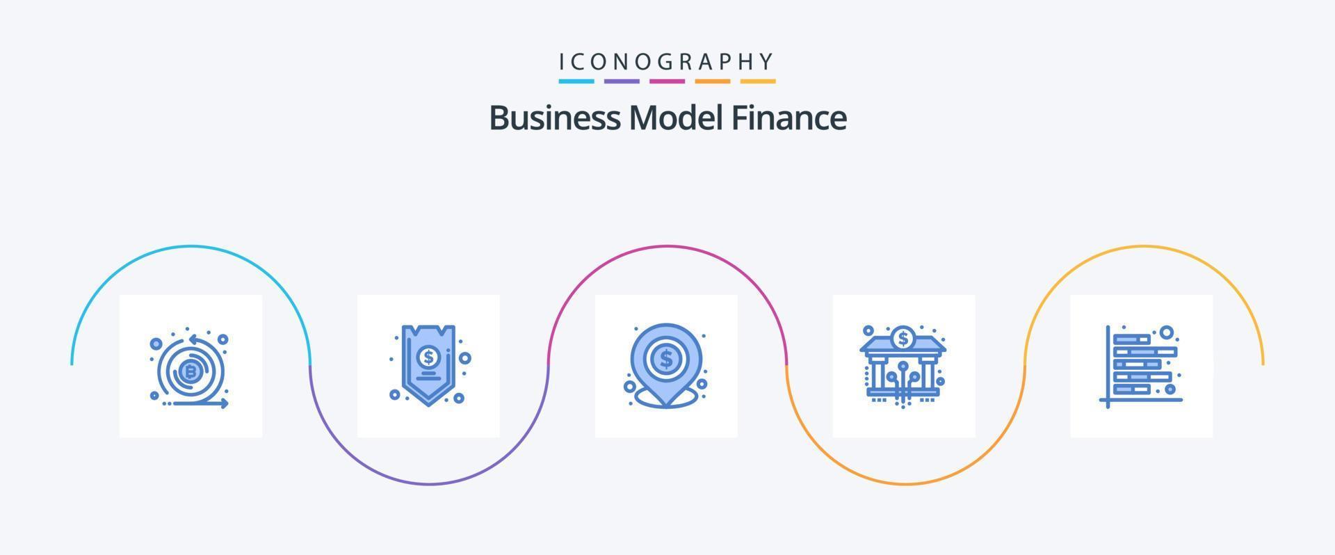 finança azul 5 ícone pacote Incluindo blockchain. banco. fundos. localização. empréstimo vetor