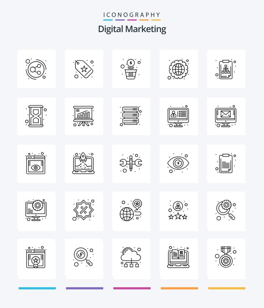 criativo digital marketing 25 esboço ícone pacote tal Como prancheta. . dólar. configurações. dados gestão vetor