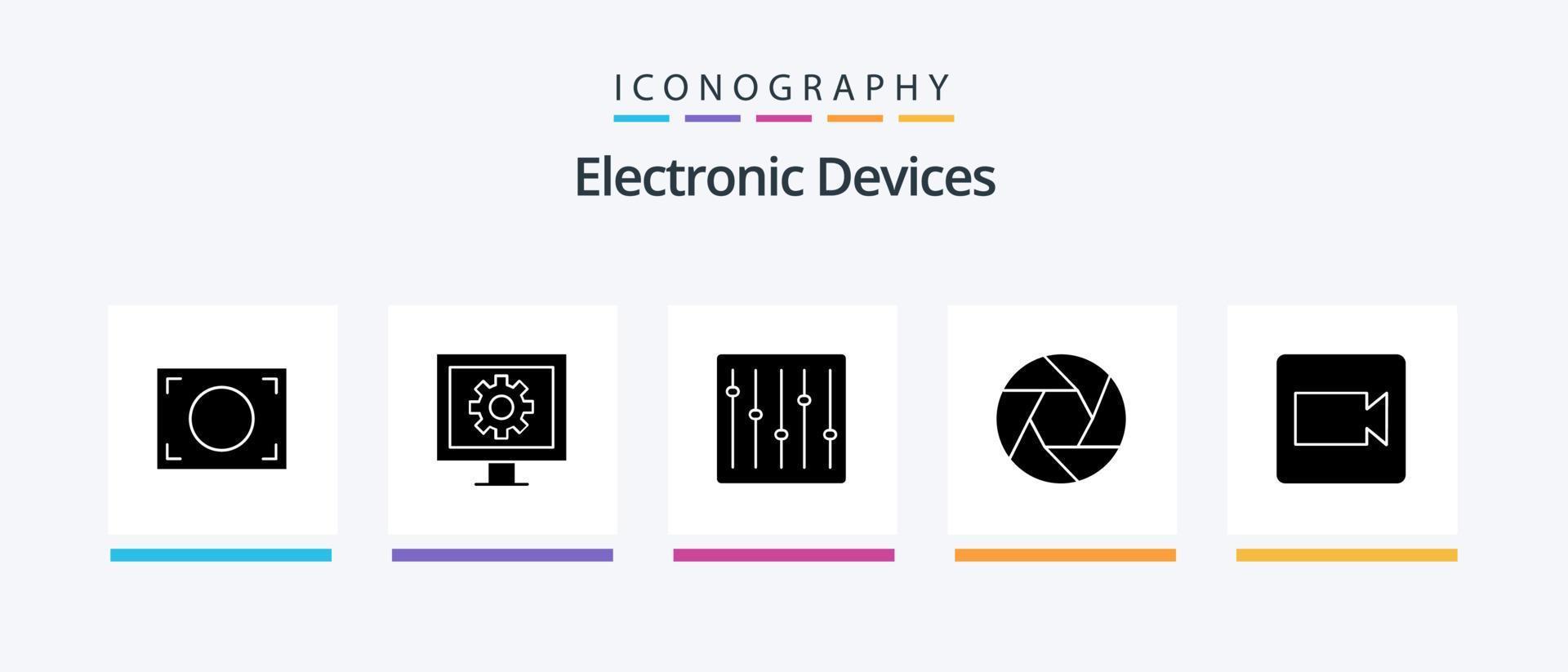 dispositivos glifo 5 ícone pacote Incluindo vídeo. Câmera. dispositivos. foto. Câmera. criativo ícones Projeto vetor