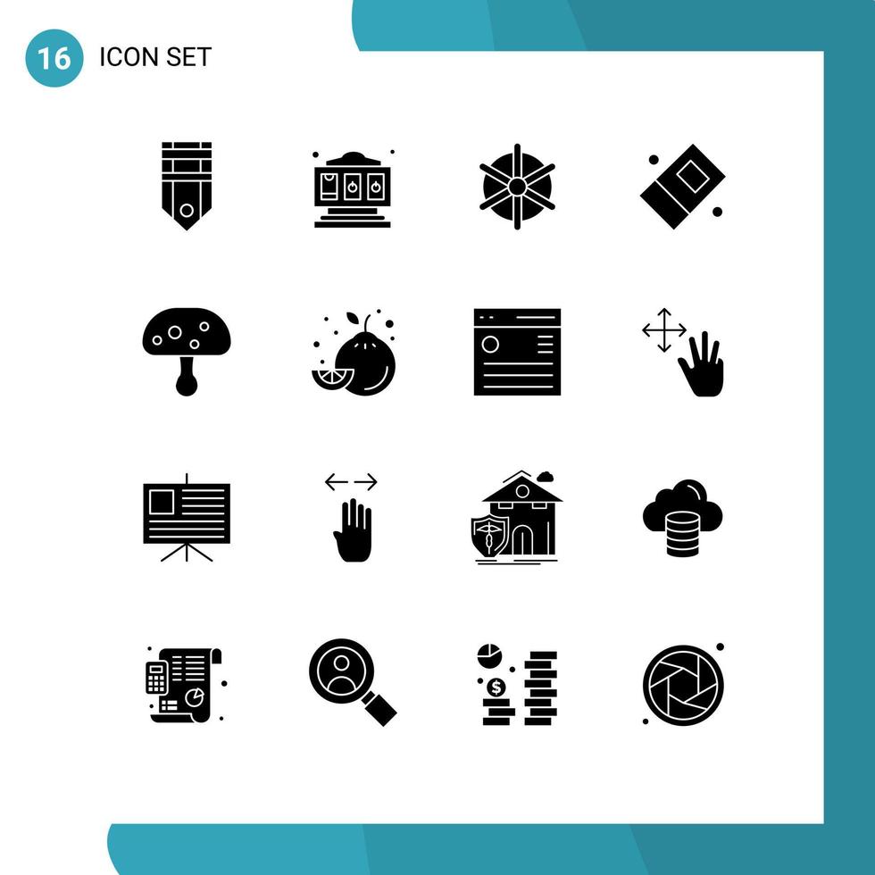 16 temático vetor sólido glifos e editável símbolos do Poção cogumelo barco estacionário Educação editável vetor Projeto elementos