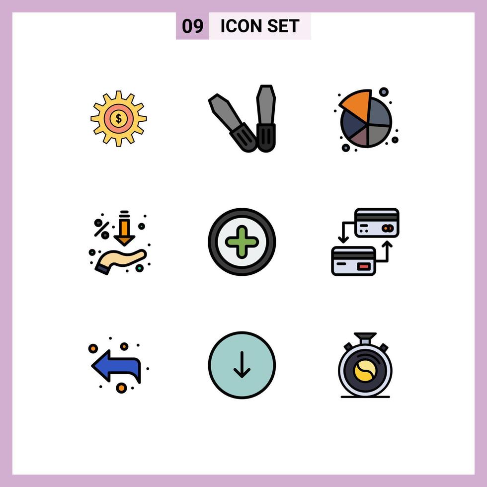 universal ícone símbolos grupo do 9 moderno linha preenchida plano cores do ui básico torta oferta vendas editável vetor Projeto elementos