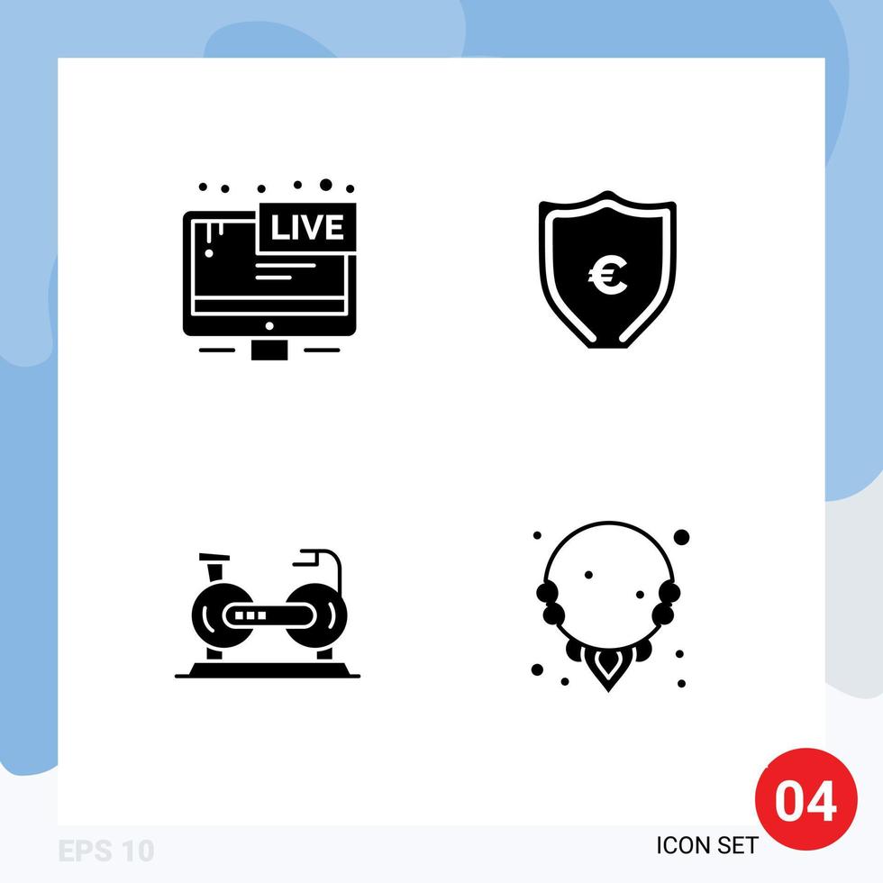 Móvel interface sólido glifo conjunto do 4 pictogramas do televisão bicicleta viver dinheiro exercício editável vetor Projeto elementos