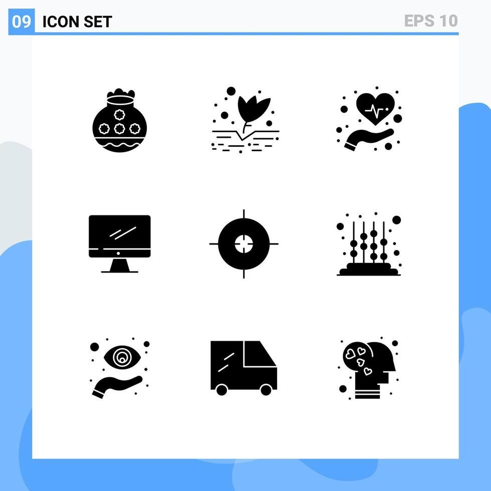 9 sólido glifo conceito para sites Móvel e apps pc dispositivo plantar monitor remédio editável vetor Projeto elementos