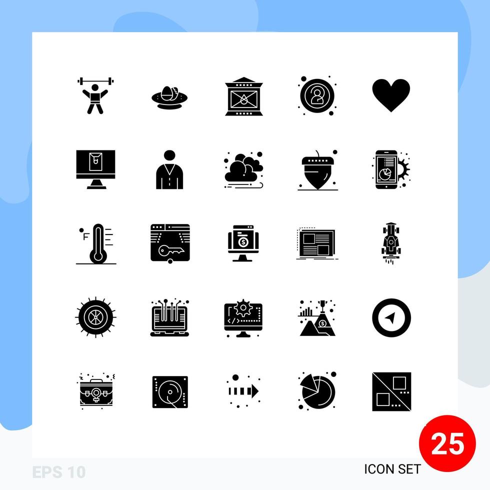 25 sólido glifo conceito para sites Móvel e apps coração anônimo ovo anonimato lanterna editável vetor Projeto elementos