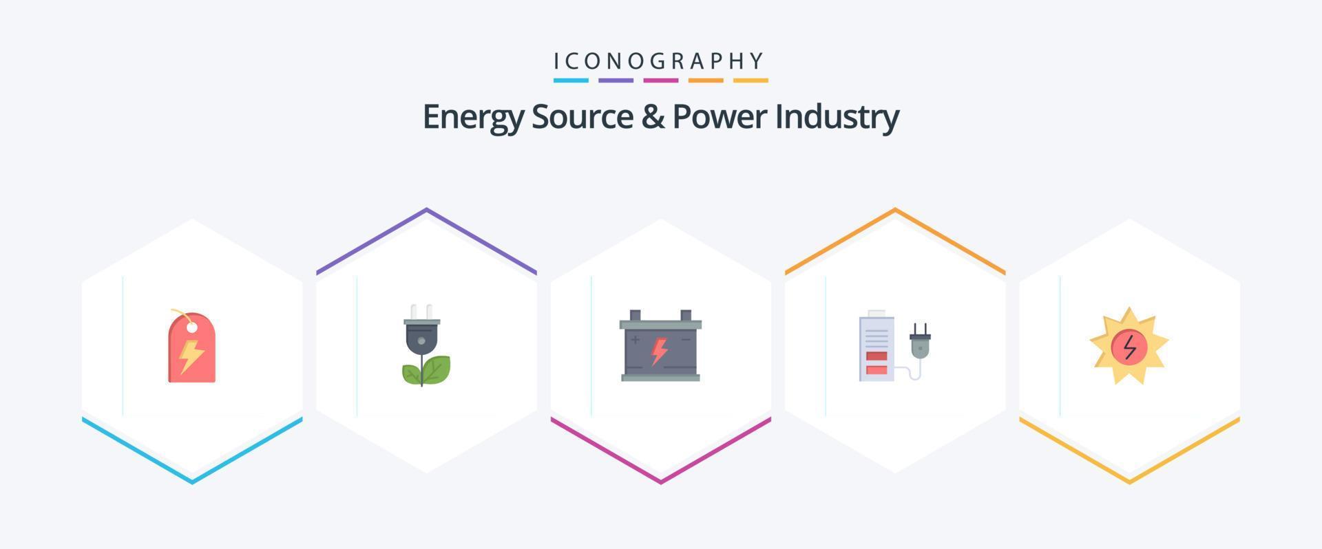 energia fonte e poder indústria 25 plano ícone pacote Incluindo solar. plugue. acumulador. poder. acumulador vetor