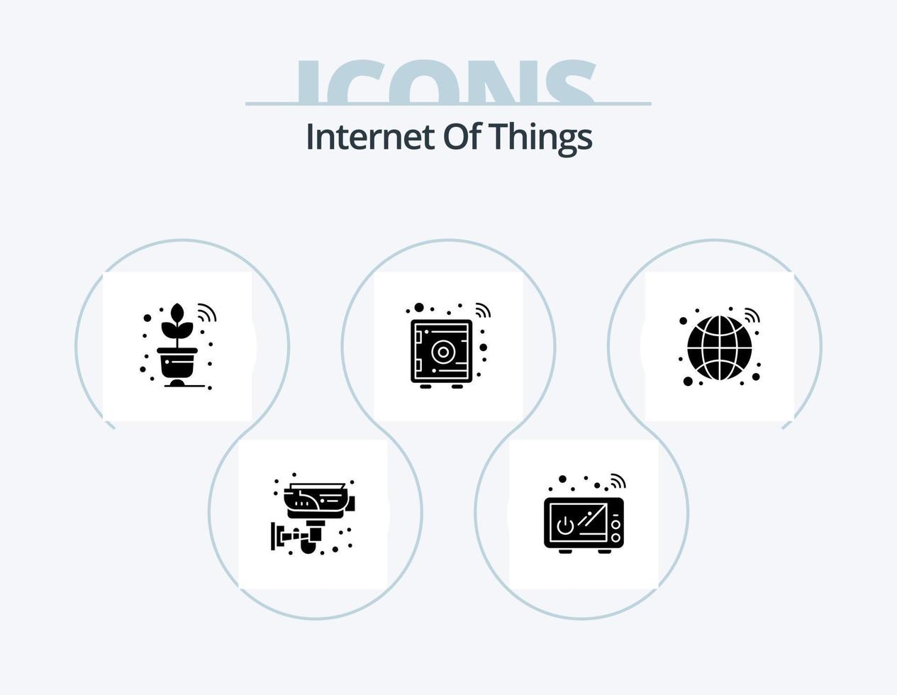 Internet do coisas glifo ícone pacote 5 ícone Projeto. globo. armário. microondas. o negócio ferramentas. Wi-fi vetor