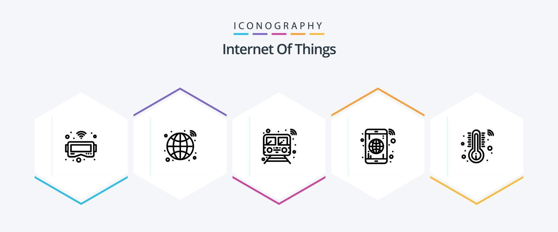 Internet do coisas 25 linha ícone pacote Incluindo temperatura. telefone. público. móvel. aplicativo vetor