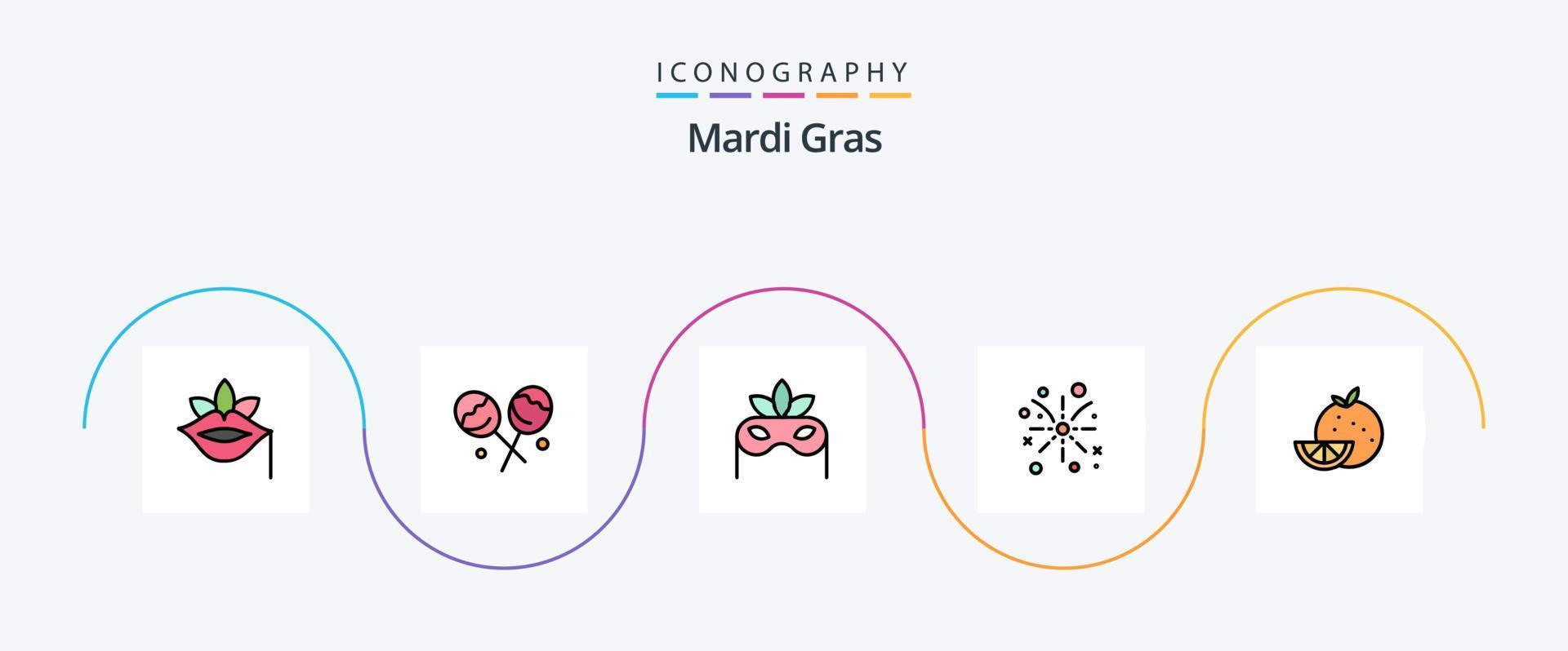 mardi gras linha preenchidas plano 5 ícone pacote Incluindo fruta. laranja. fantasia. feriado. fogo vetor