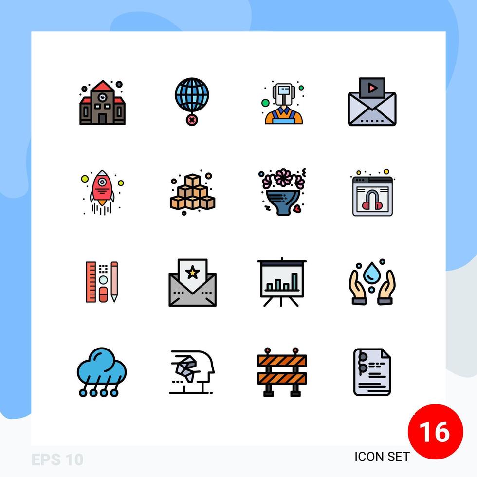grupo do 16 plano cor preenchidas linhas sinais e símbolos para foguete vídeo croos meios de comunicação mensagem editável criativo vetor Projeto elementos