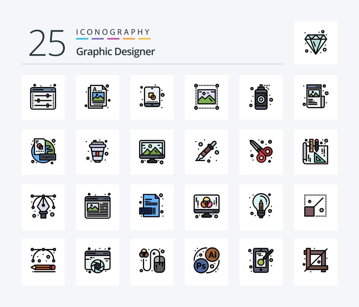 gráfico desenhador 25 linha preenchidas ícone pacote Incluindo designer. gráficos. Projeto. gráfico. Projeto vetor