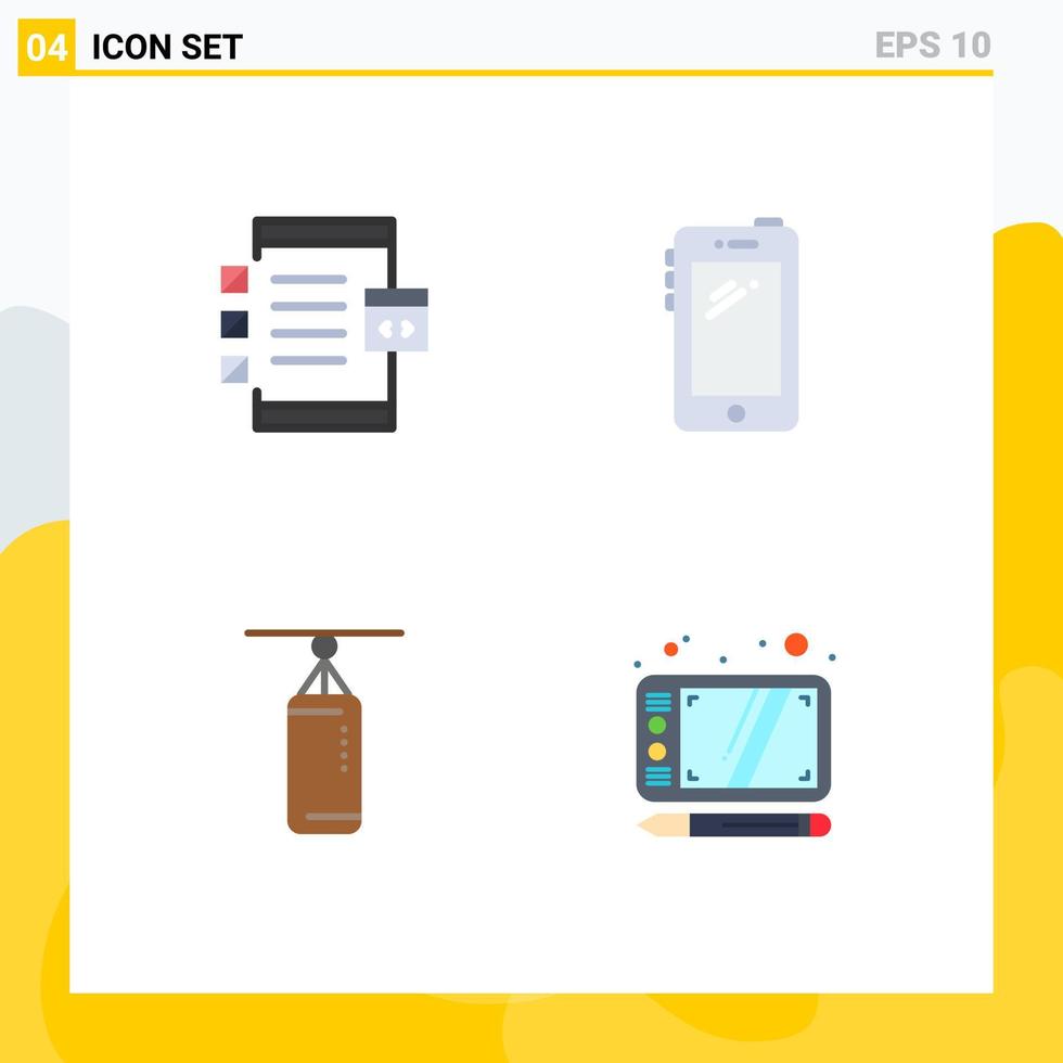 Móvel interface plano ícone conjunto do 4 pictogramas do aplicativo samsung desenvolvimento inteligente telefone boxe editável vetor Projeto elementos