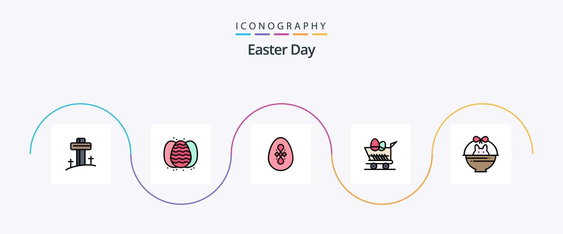 Páscoa linha preenchidas plano 5 ícone pacote Incluindo carrinho. compras. pássaro. Páscoa. carrinho vetor