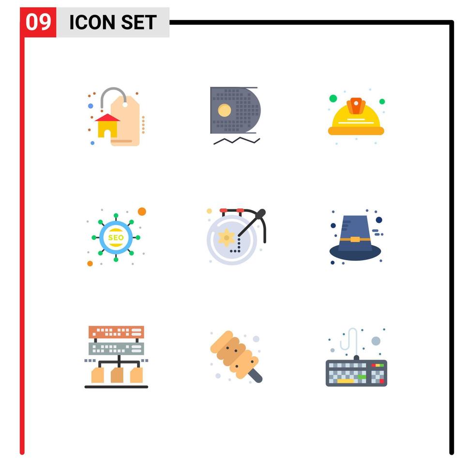 9 temático vetor plano cores e editável símbolos do construir marketing capacete seo marketing editável vetor Projeto elementos