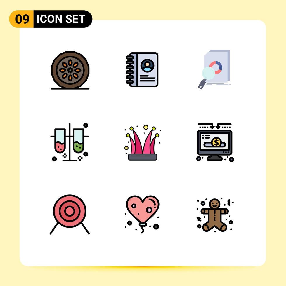 9 do utilizador interface linha preenchida plano cor pacote do moderno sinais e símbolos do palhaço laboratório teste tubos análise laboratório pesquisa editável vetor Projeto elementos