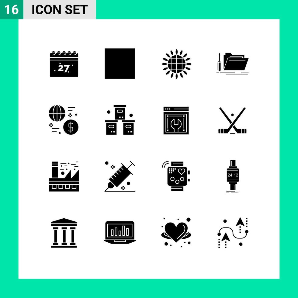 16 do utilizador interface sólido glifo pacote do moderno sinais e símbolos do dinheiro troca legumes moeda recurso editável vetor Projeto elementos