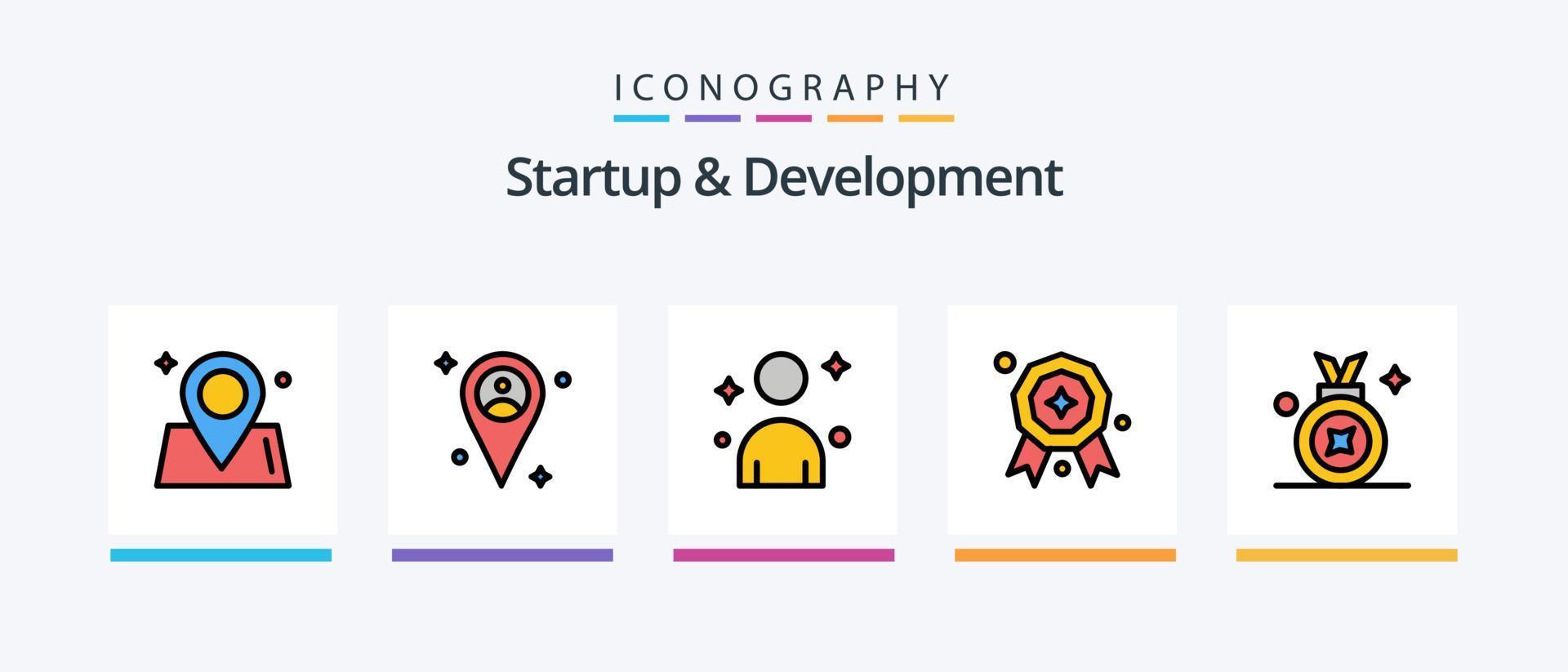 comece e desenvolvimento linha preenchidas 5 ícone pacote Incluindo . mapa. relógio. mundo. correspondência. criativo ícones Projeto vetor