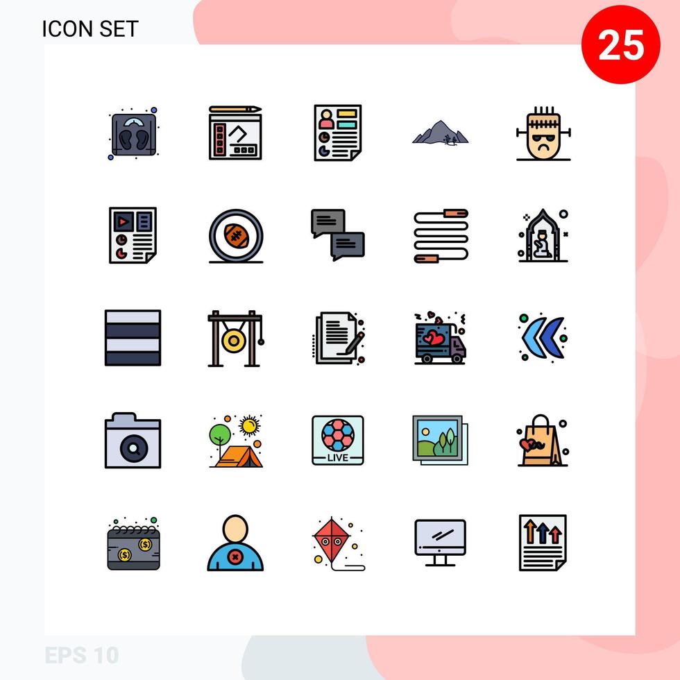do utilizador interface pacote do 25 básico preenchidas linha plano cores do Frankenstein natureza dados Colina montanha editável vetor Projeto elementos