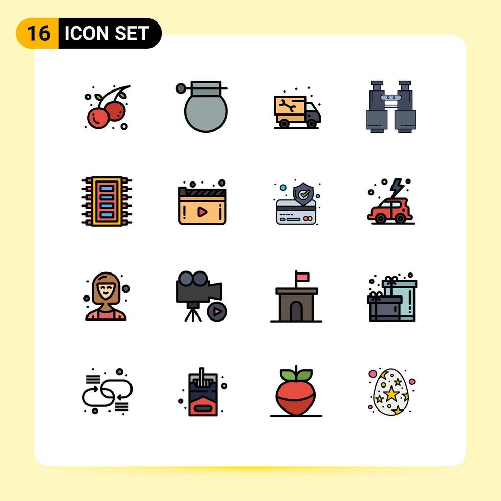 16 do utilizador interface plano cor preenchidas linha pacote do moderno sinais e símbolos do explorar encontrar arma binóculos encanamento editável criativo vetor Projeto elementos