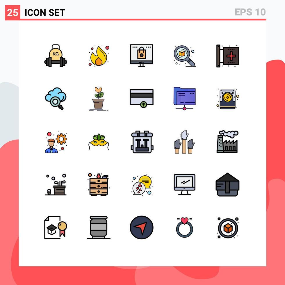Móvel interface preenchidas linha plano cor conjunto do 25 pictogramas do procurar Projeto dinheiro compras conectados editável vetor Projeto elementos