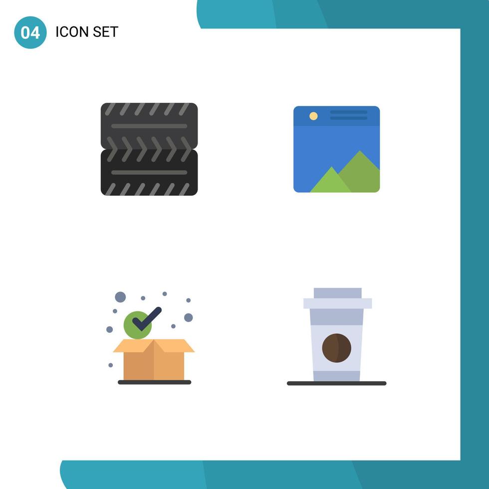 4 do utilizador interface plano ícone pacote do moderno sinais e símbolos do roda caixa foto marca de verificação beber editável vetor Projeto elementos