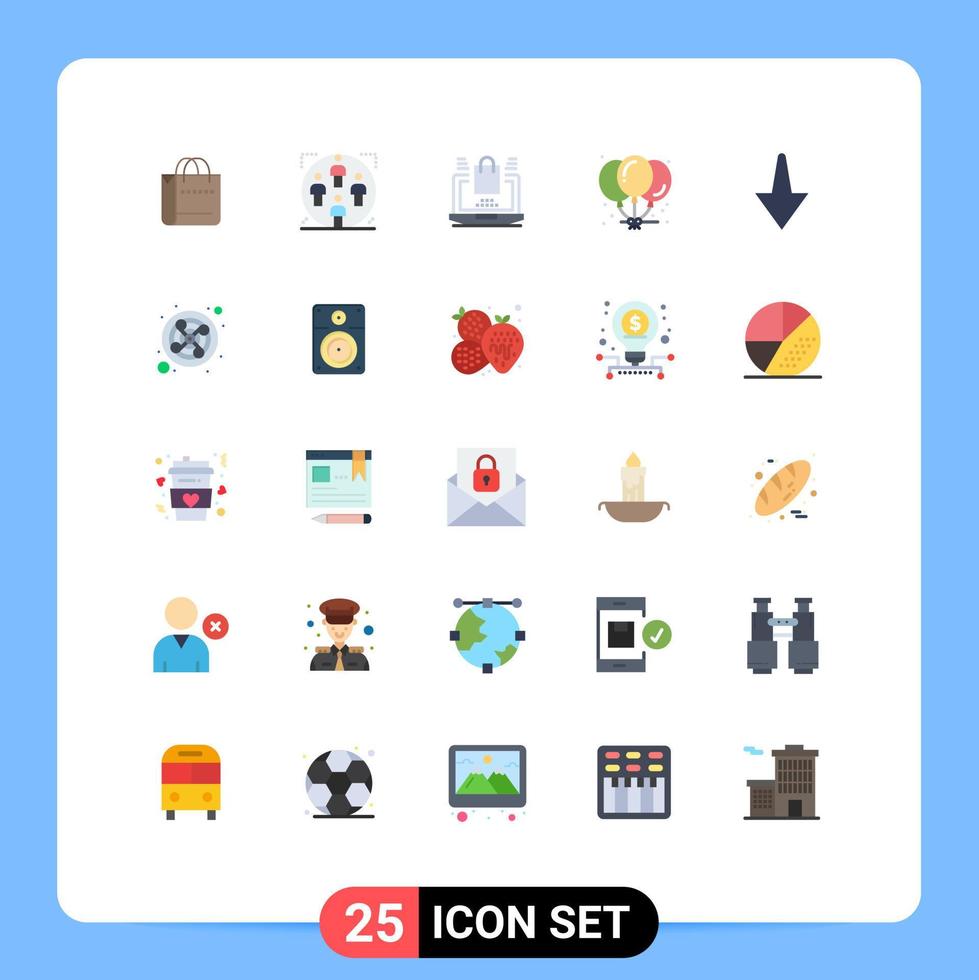 Móvel interface plano cor conjunto do 25 pictogramas do seta celebração família aniversário compras editável vetor Projeto elementos