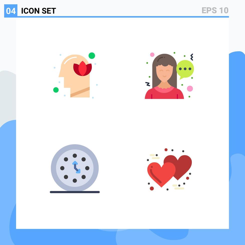 pacote do 4 criativo plano ícones do flor relógios humano comunicação Tempo editável vetor Projeto elementos