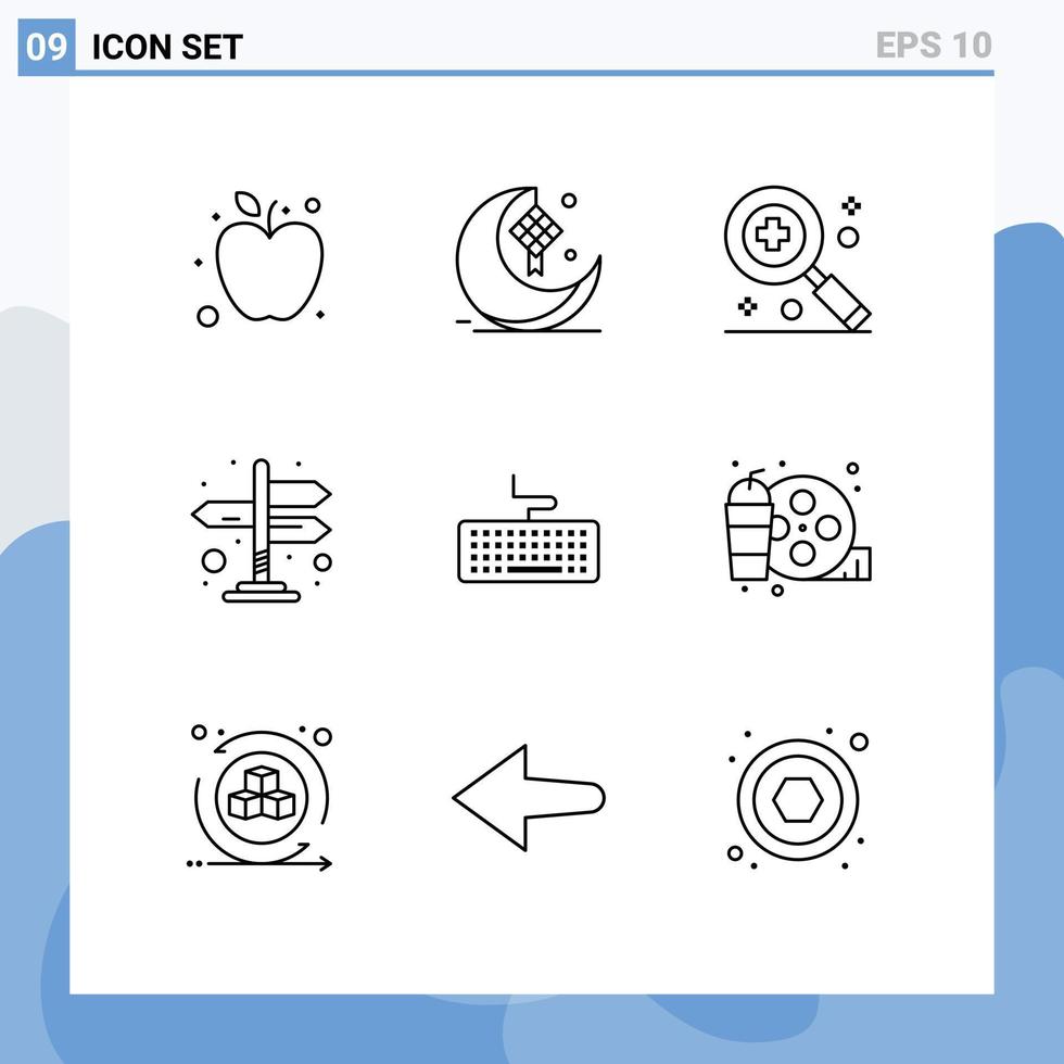 9 temático vetor esboços e editável símbolos do Educação teclado cuidados de saúde chave navegação editável vetor Projeto elementos