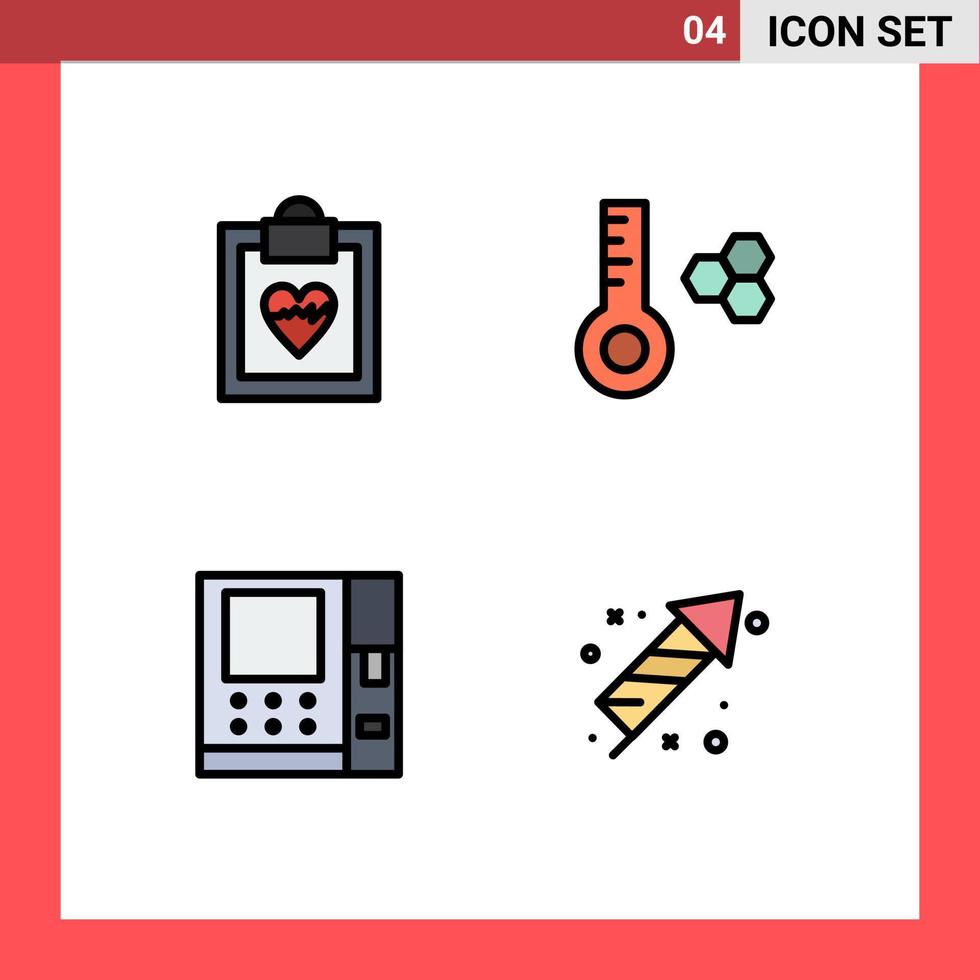 4 linha preenchida plano cor conceito para sites Móvel e apps cardiograma fogo de artifício temperatura atm celebração editável vetor Projeto elementos