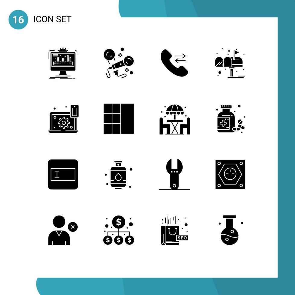 editável vetor linha pacote do 16 simples sólido glifos do computador portátil postar cantando enviar caixa editável vetor Projeto elementos
