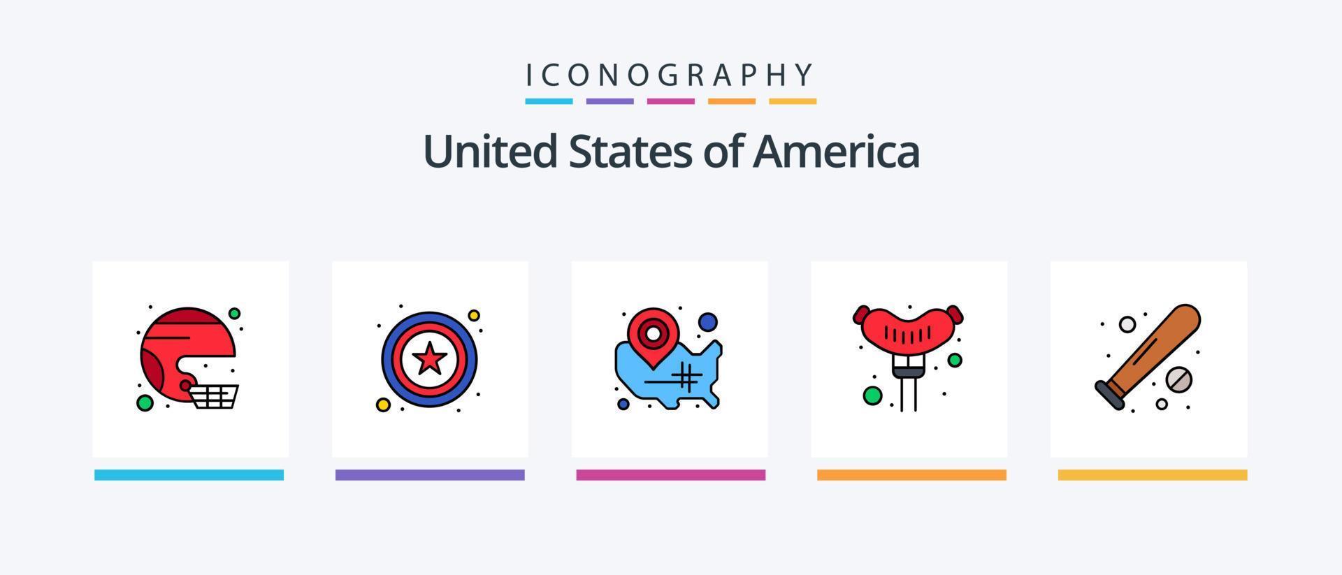 EUA linha preenchidas 5 ícone pacote Incluindo bola. bebida. Entrada. Cola. EUA. criativo ícones Projeto vetor