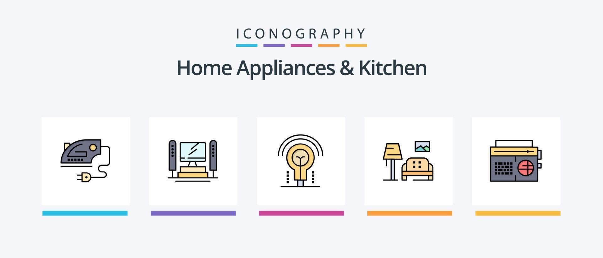casa eletrodomésticos e cozinha linha preenchidas 5 ícone pacote Incluindo cozinha. máquina. servidor. bússola. tempo. criativo ícones Projeto vetor