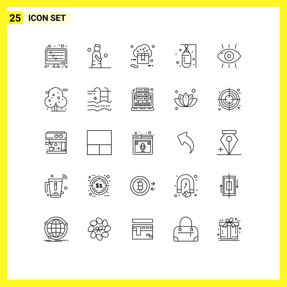 universal ícone símbolos grupo do 25 moderno linhas do areia boxer oração saco loja editável vetor Projeto elementos