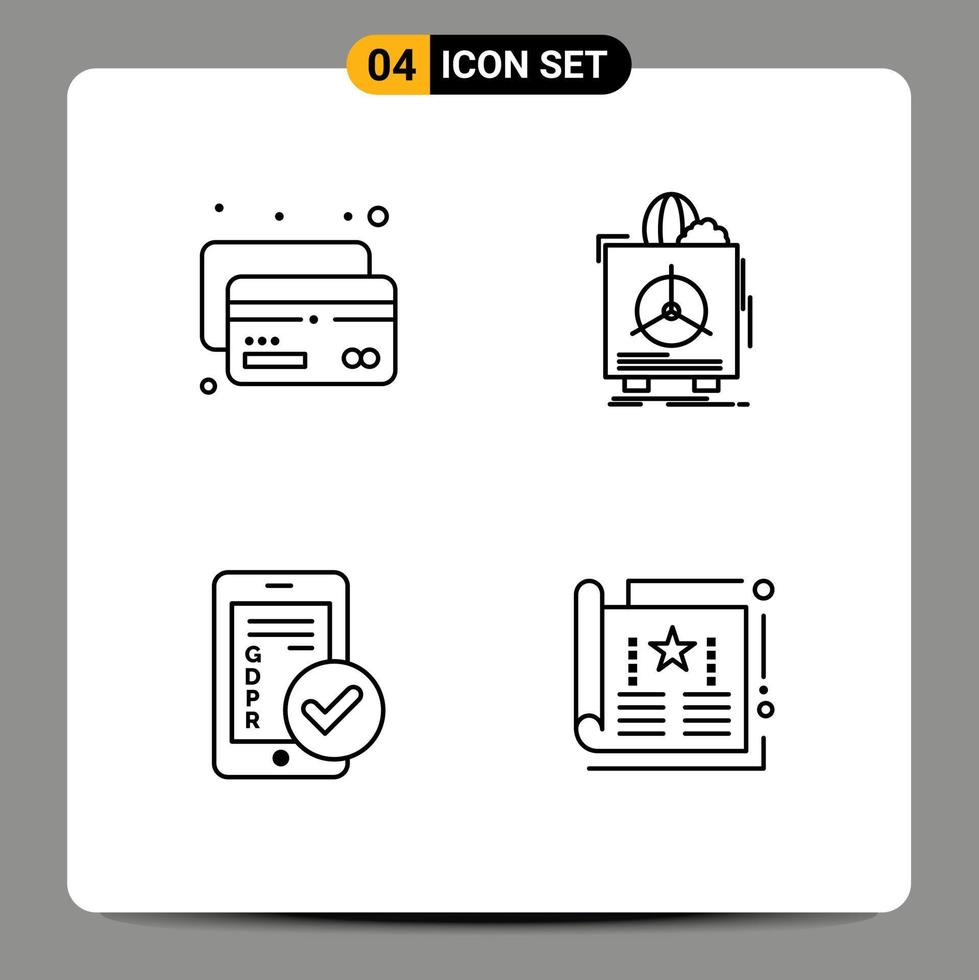 4 linha conceito para sites Móvel e apps cartão Móvel seguro garantia segurança editável vetor Projeto elementos