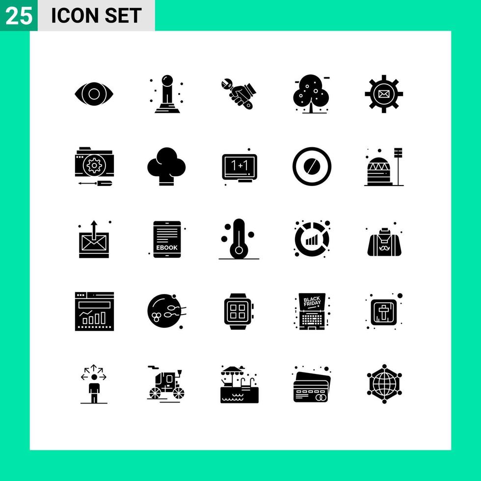 25 sólido glifo conceito para sites Móvel e apps o email configuração consertar árvore Palma editável vetor Projeto elementos