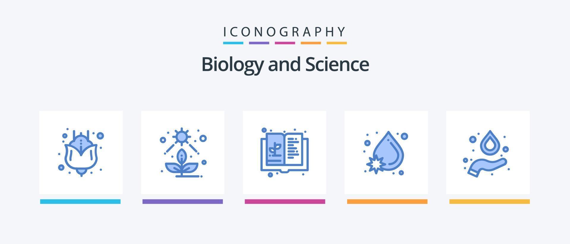 biologia azul 5 ícone pacote Incluindo hidrogênio. água. Educação. derrubar. vírus. criativo ícones Projeto vetor