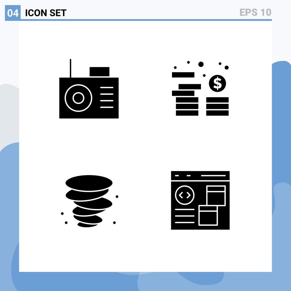 4 universal sólido glifo sinais símbolos do dispositivo aplicativo investimento tempestade codificação editável vetor Projeto elementos
