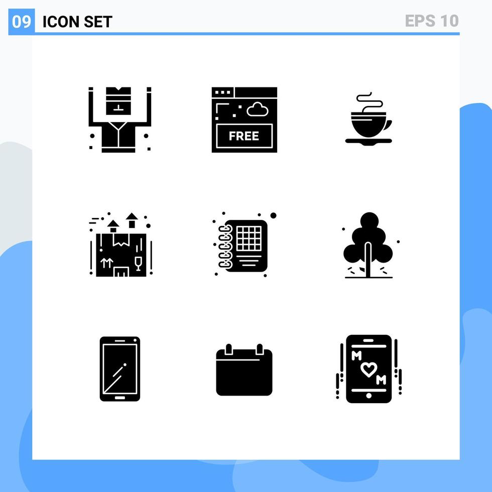 editável vetor linha pacote do 9 simples sólido glifos do o negócio pacote chá logística caixa editável vetor Projeto elementos