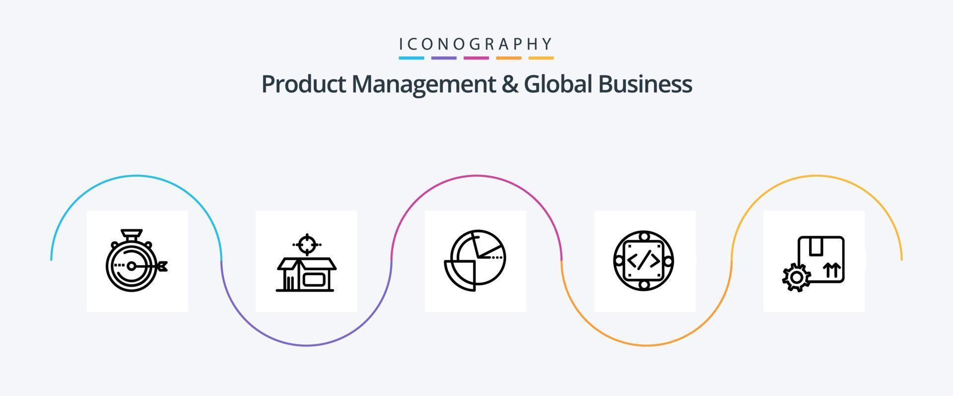 produtos gestão e global o negócio linha 5 ícone pacote Incluindo gerenciamento. personalizado. produtos. código. diagrama vetor