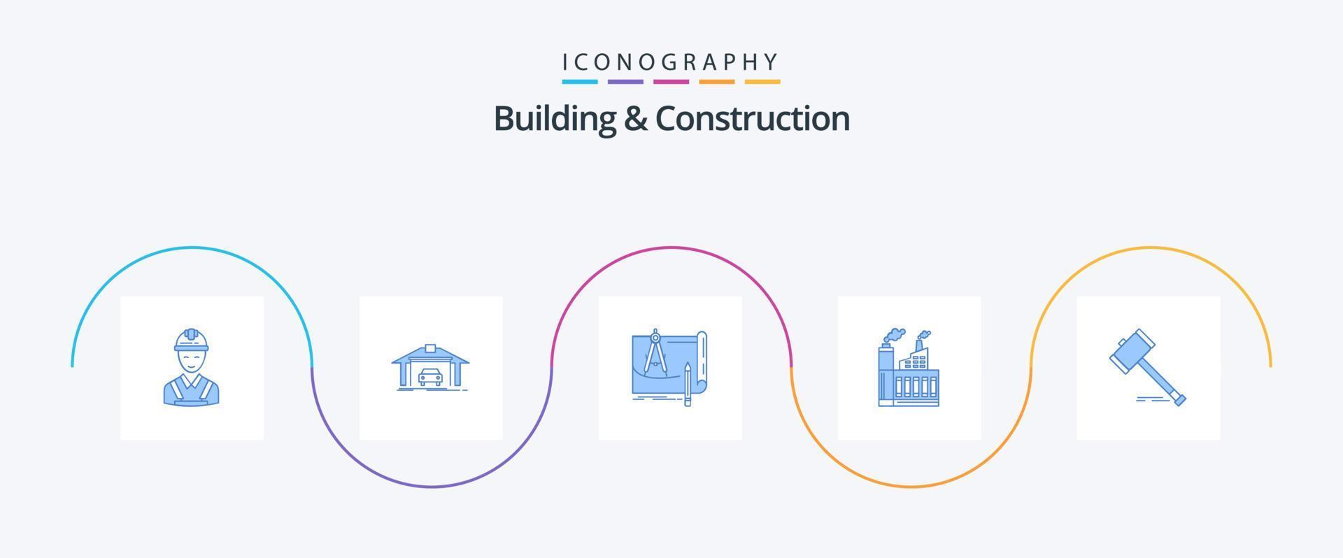construção e construção azul 5 ícone pacote Incluindo construção. indústria. construção. plano. construção vetor