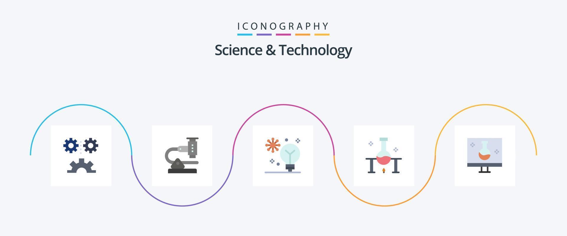 Ciência e tecnologia plano 5 ícone pacote Incluindo Ciência. laboratório. microscópio. máquina aprendizado. profundo Aprendendo vetor